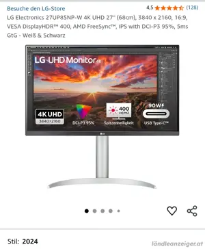 LG 4K 27 Zoll Monitor zu verkaufen Bild 3