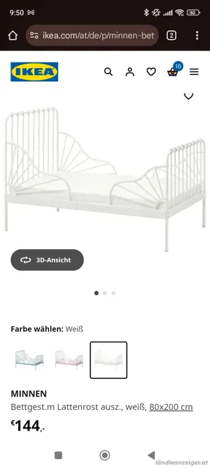 MINNEN Bett mit Lattenrost, ausziehbar, 80x200 cm