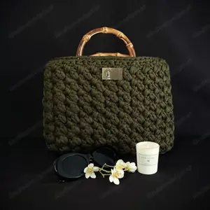 Tasche (gehäkelt) - olivgrün - 30x7x22cm - NEU Bild 2