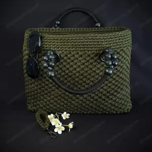 Tasche (gehäkelt) - olivgrün - 40x12x30cm - NEU