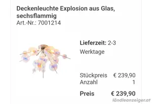 Deckenleuchte aus Glas, 6-flammig  Bild 4