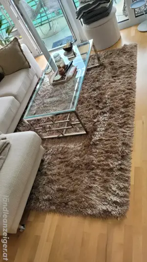 Hellbrauner Hochflor Teppich 230 160cm