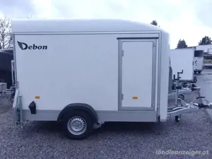 Debon C300 koffer   Motorradanhänger  , 100km h  Rampe -Türsystem weib mit alles Zubehör 