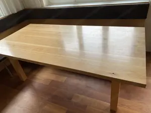 Tisch 200 x 100 cm inkl Eckbank mit braunem Stoffbezug zu verschenken 