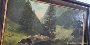 1900 Romantische Waldlandschaft Bergwiese Ölgemälde Bergwiese Tannen Berge Alpen Wald Landschaft  Bild 4