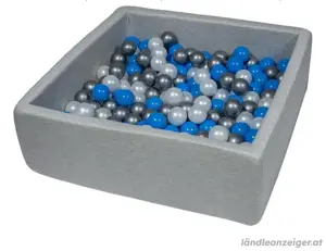 Bällebad Bällchenbad 90x90cm grau blau weisse Bälle