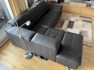 Ledercouch mit Schlaffunktion und Bettkasten - dunkelbraun mit Steppung Bild 5