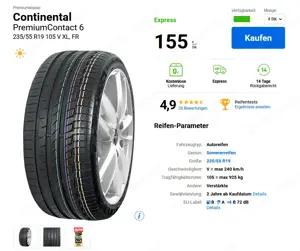 Sommerreifen 235   55 - R19 Neuwertig Continental Premium Contact 6  von Neuwagen mit ca. 500 km Bild 2