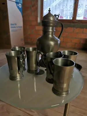 Zinn-Set: Krug und 6 Becher