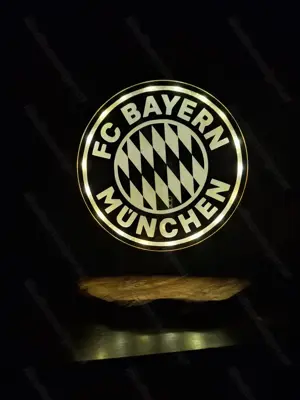 Runder Glas-Spiegel mit verdeckter LED-Lichterkette auf Holzbrett und Schwemmholz (mit Wunschmotiv) Bild 3