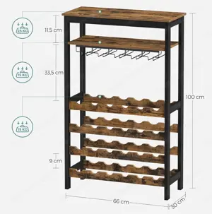 Weinregal in vintagebraun-schwarz, 30x66x100cm Bild 4