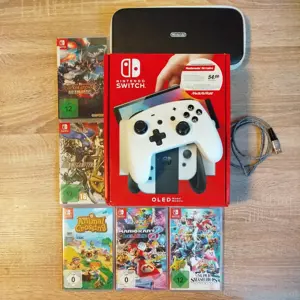 Nintendo Switch Oled model mit panzer - Scheiber in Weiß  mit 5 spiele+ Extra 64GB SDCard 