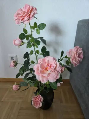 Kunstblumen Rose und Magnolie in Topf Bild 2