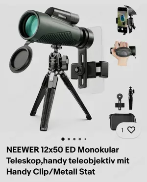 Neewer Monokular Teleskop, Handy Teleobjektiv mit Handy Chip und Metall Stativ