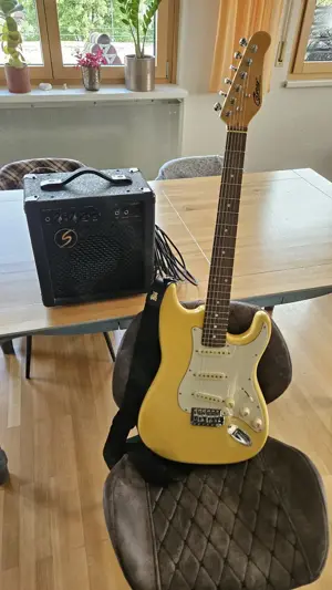 E-Gitarren-Set für Einsteiger - inkl. Verstärker, Pleks, Gurt - voll funktionsfähig