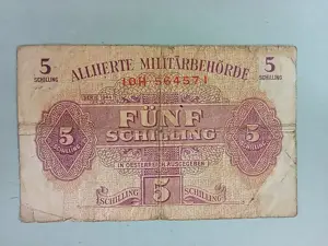 Alte Banknoten - 5 Schilling - 20 Mark Bild 2
