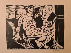 Hermann Fleisch - Holzschnitt "Nackt lesen" Bild 2