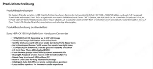 Sony HDR CX190 HD Handycam Camcorder" Bild 5