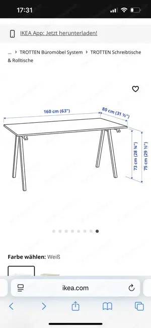 Schreibtisch weiß Ikea Trotten Bild 2