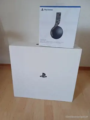 PS5 spielkonsole mit OVP + kopförer + 2 controller und 3 videospiel. 