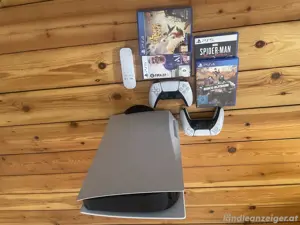 Sony PS5 spielkonsole neu zustand mit 3 videospiel + 2 controller und OVP Bild 4