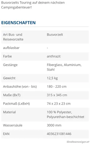 Vorzelt freistehend für Bus oder SUV Bild 2