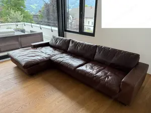 Hochwertiges Echtleder-Ecksofa in Dunkelbraun - gepflegt & zeitlos Bild 2