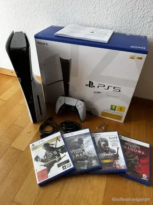 PlayStation 5 Sony spielkonsole mit Zubehör : 4 videospiel + kontrollern + OVP und rechung 