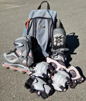 Inline Skates Salomon DR120 Gr. 44 + Rucksack + Set Protektoren