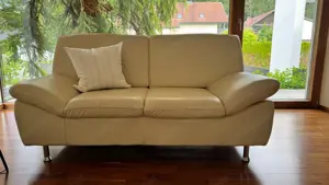 Cremfarbige Ledercouch in sehr gutem Zustand , Echtleder Bild 2