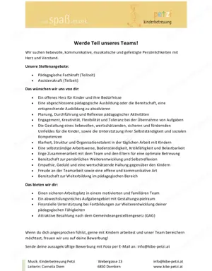 Assistenzkraft, Pädagogische Fachkraft (Teilzeit)