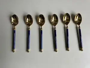 Kaffeelöffel goldfarben blauer Keramikgriff