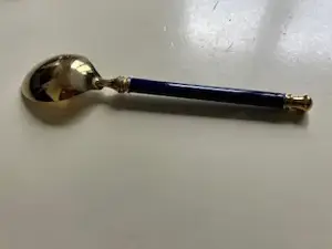 Kaffeelöffel goldfarben blauer Keramikgriff Bild 2