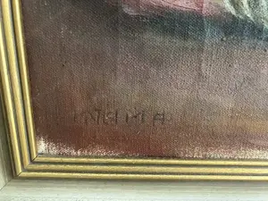 Gemälde Stilleben mit Rosen und Kerzenständer, signiert "Inama" Bild 2