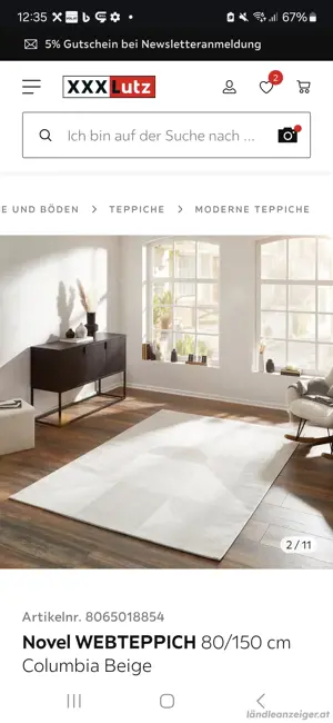 Teppich Novel neu 133 x 190 hellbeige