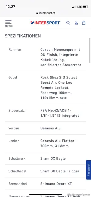 Genesis Impact Carbon Hardtail MTB 29 Zoll 48cm Rahmen 11kg SID GX XT wie Neu Bild 8