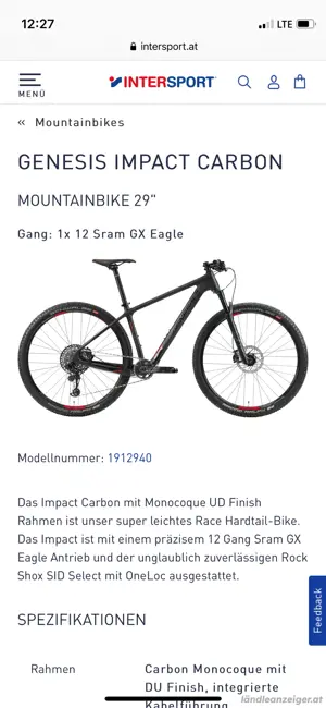 Genesis Impact Carbon Hardtail MTB 29 Zoll 48cm Rahmen 11kg SID GX XT wie Neu Bild 7