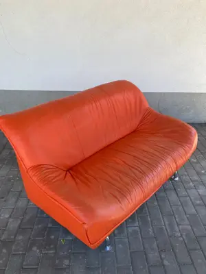 Couch Echtleder orange vintage 2 sitzer  Bild 2