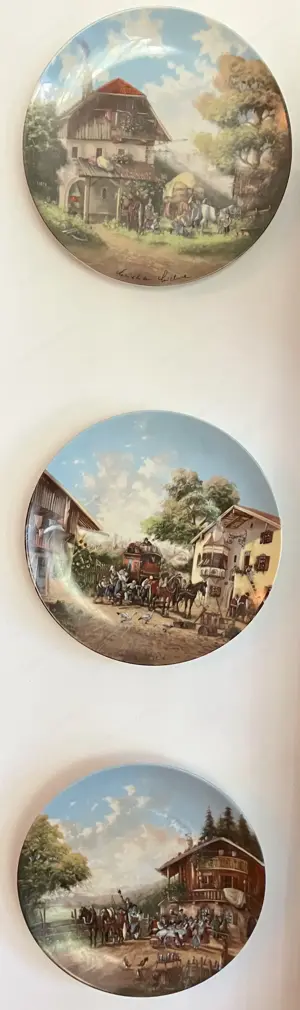 3 Sammelteller Keramik "Idyllisches Dorfleben" Seltmann Weiden, Deutschland