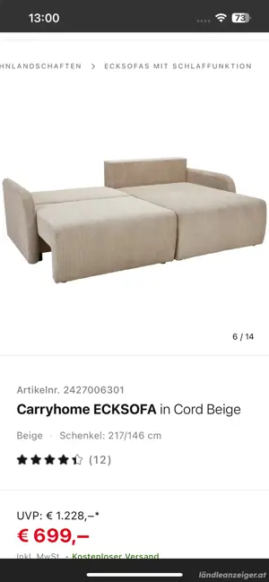 Cordsofa WIE NEU