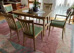 6 Stühle Ahorn Samtbezug grün Manufaktur Längle & Hagspiel