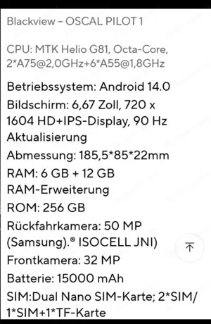 blackview Oscal Pilot 1 mit 6,67" display 18(6+12)ram+256gb 15000 mah akku outdoorhandy rugged smart Bild 4