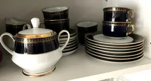 Kaffeeservice "Romanov", kobaltblau mit Goldrand 6-teilig komplett Bild 4