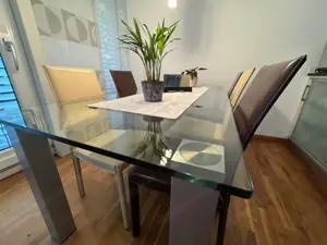Glas-Esstisch Optimass 190 x 87 cm und 6 Stühle
