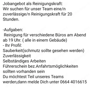Suche Reinigungskraft