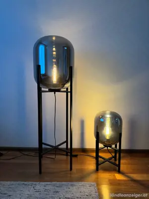 Zwei stilvolle Rauchglas-Leuchten   Steh- & Tischlampe im Set Bild 4