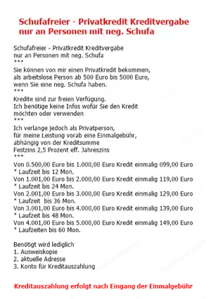 Schufafreier - Privatkredit Kreditvergabe nur an Personen mit neg. Schufa Bild 2