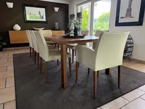 Design Essgruppe Tisch Eiche massiv 240cm x 105cm und 8 Echtleder Essstühle, neuwertig Bild 3