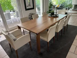 Design Essgruppe Tisch Eiche massiv 240cm x 105cm und 8 Echtleder Essstühle, neuwertig Bild 5
