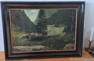 1900 Romantische Waldlandschaft Bergwiese Tannen Ölgemälde Alpen Gebirge Bergwiese Bild 4